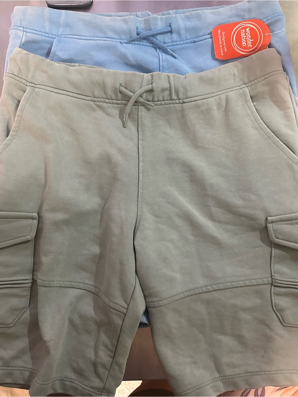 2 pack Boys Wonder Nation Cargo Knit Shorts Light Blue and Sage Green size 14/16
